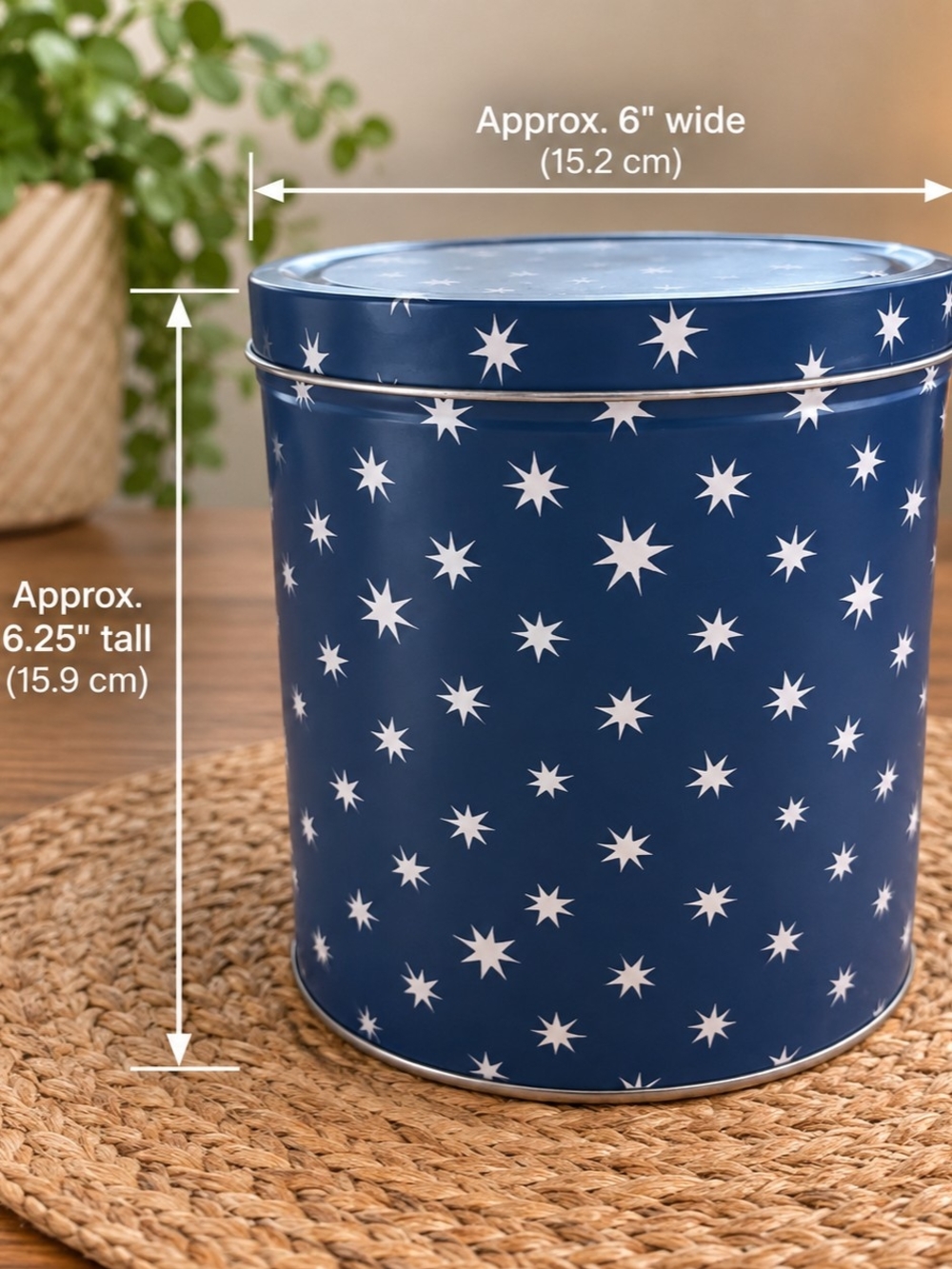 Vintage 90s Celestial Tin Canister Silver Stars Dark Blue